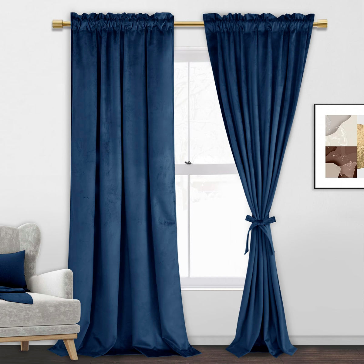 Jiuzhen Navy Velvet Curtains 84 Inches For Bedroom Luxury Soft Retro Blackout Velvet Drapes Rod Pocket Room Darkening Blackout C