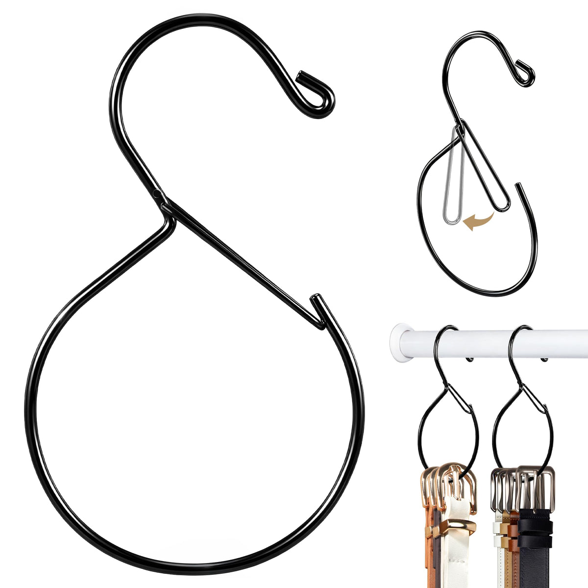 MEILIDY Metal Belt Hanger with Safety Buckle for Closet, Black, 2 Pcs