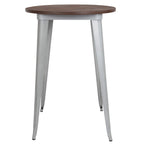 Flash Furniture Philip 30' Round Silver Metal Indoor Bar Height Table With Walnut Rustic Wood Top