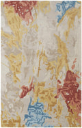 HomeRoots 513637 8 x 10 ft. Ivory Yellow & Blue Wool Abstract Hand Tufted Handmade Stain Resistant Rectangle Area Rug