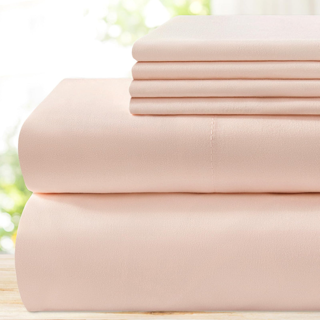 Bysure 6 Pieces Bed Sheets Set(King, Peach) - Hotel Luxury Super Soft 1800 Thread Count 100% Microfiber Sheets With Deep Pockets