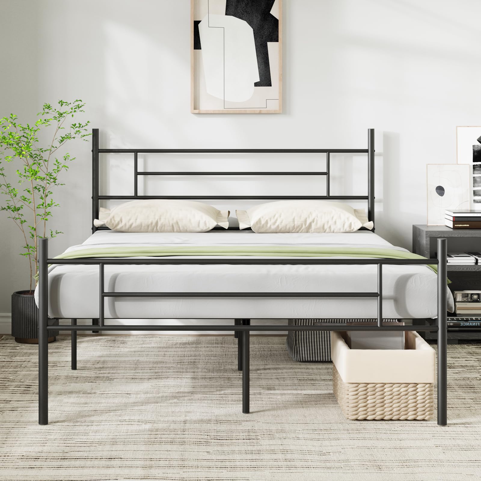 Novilla Metal Full Size Bed Frame With Headboard And Footboard, 14 Inch Platform Bed Frame With Storage No Box Spring Needed, Strong Metal Slats Support