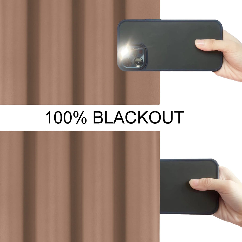 Lemomo 100% Blackout Curtains 52 X 72 Inch/Cappuccino Curtains 2 Panels With Black Lining Room Darkening Thermal Insulated Bedro