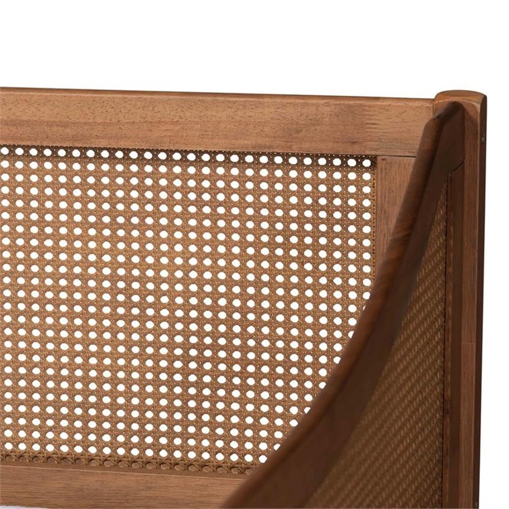 Baxton Studio Ogden Mid-Century Modern Walnut Brown Finished Wood and Synthetic Rattan Twin Size Daybed