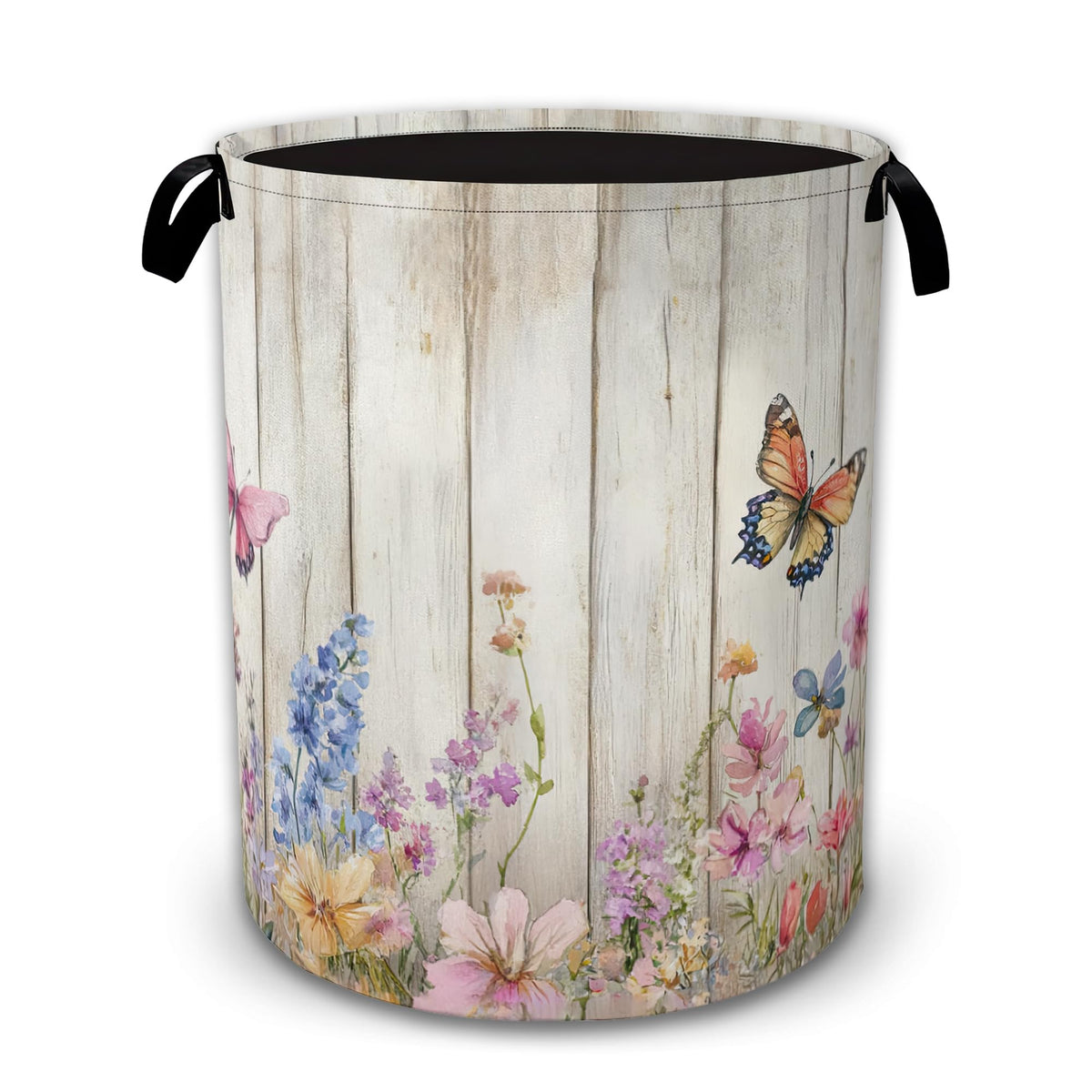 Collapsible Laundry Basket,Rustic Floral Waterproof Oxford Cloth Hamper with Handles,Butterfly Garden 16 x 20.8 Inch Portable St