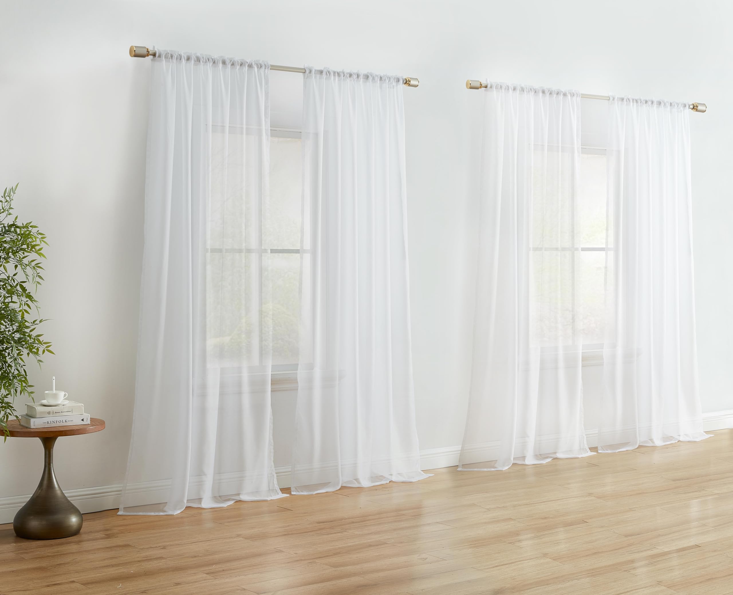 Hlc.Me White Sheer Curtains: Sheer Voile Light Filtering Window Treatment Coverings Rod Pocket Curtain Panels For Bedroom, Kitch