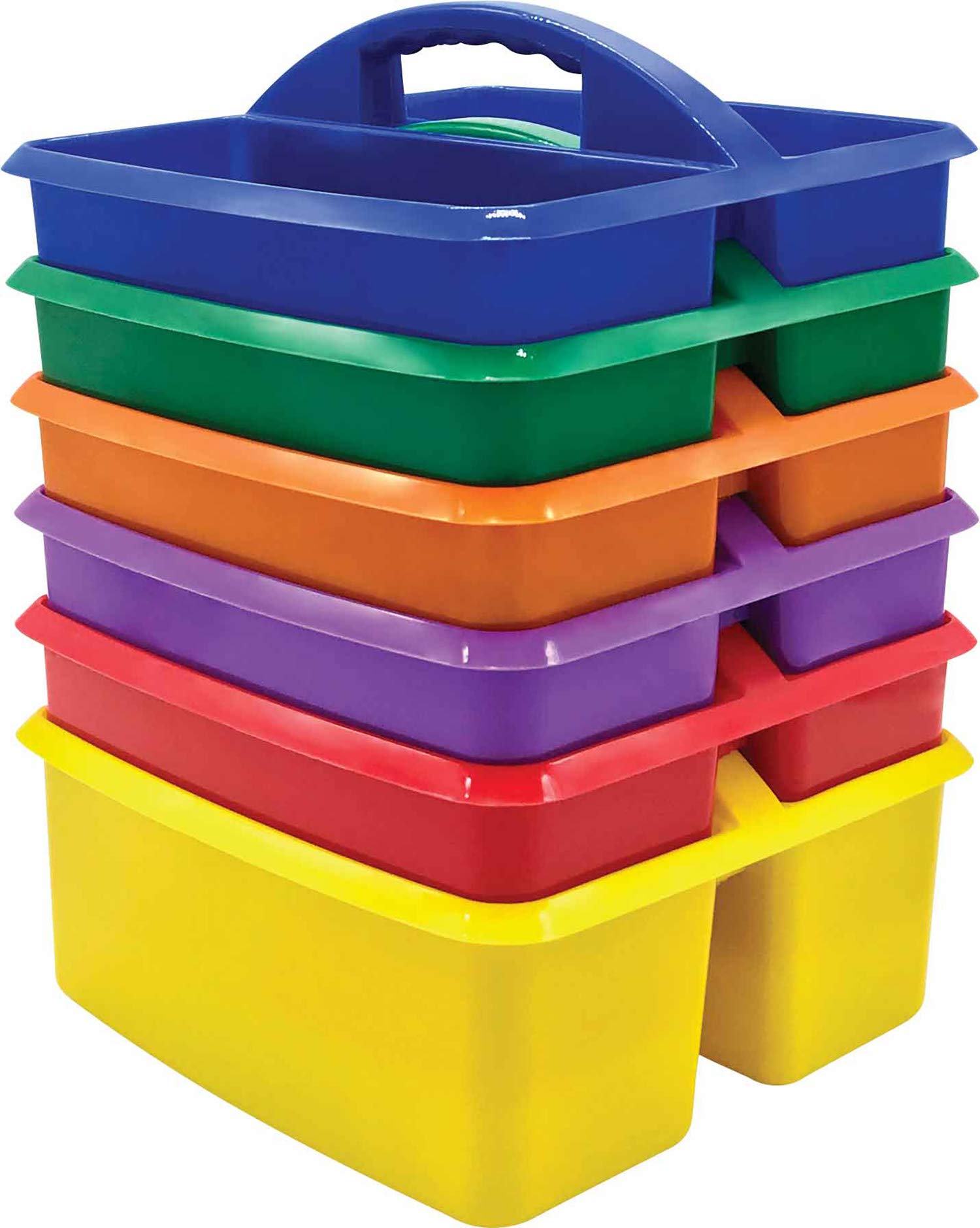 Teacher Created Resources Assorted Primary Colors Portable Plastic Storage Caddy 6-Pack For Classrooms, Kids Room, And Office Or