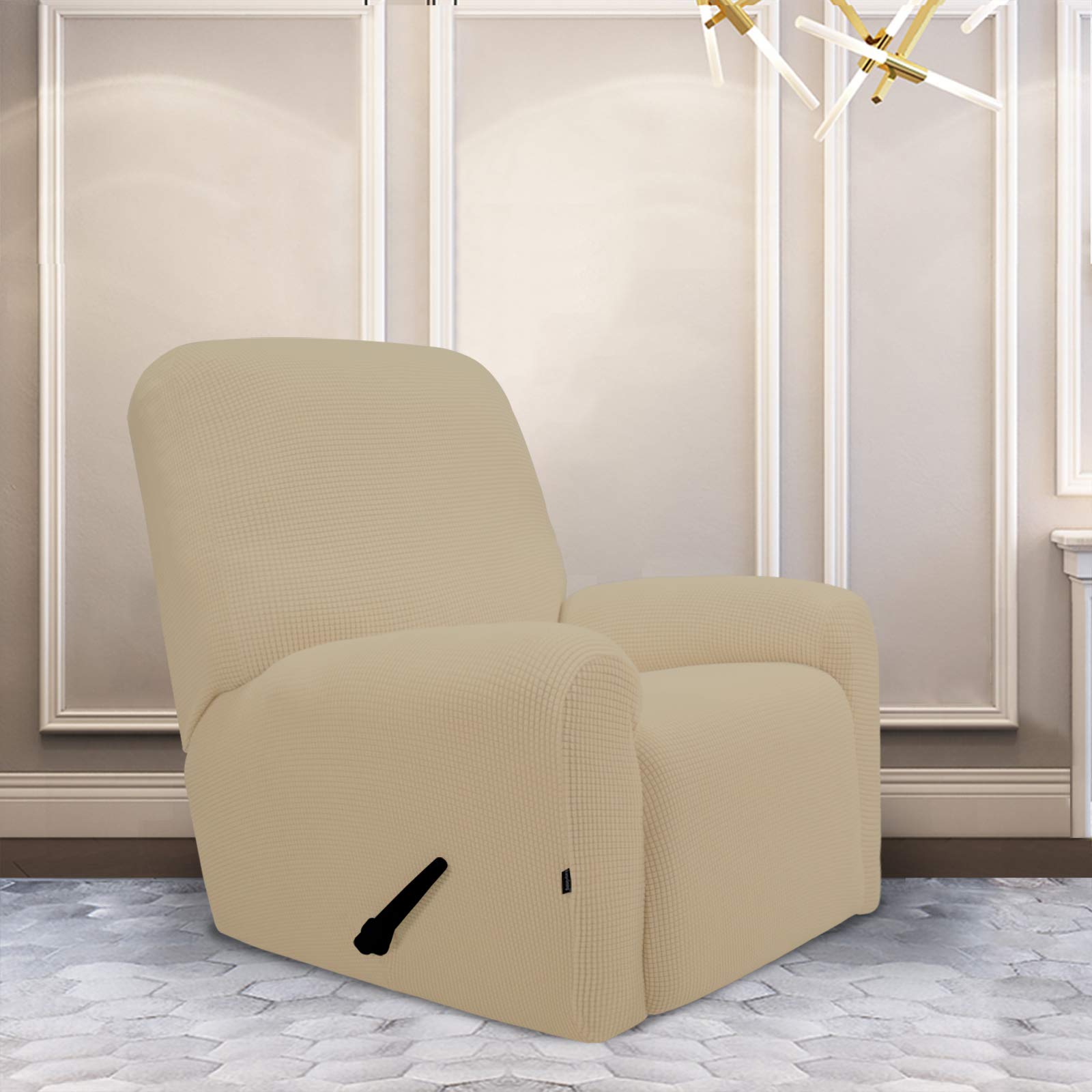 Purefit Stretch Recliner Sofa Slipcover With Pocket – Spandex Jacquard Non Slip Soft Couch Sofa Cover, Washable Furniture Protector With Elastic Bottom For Kids (Recliner, Sand)