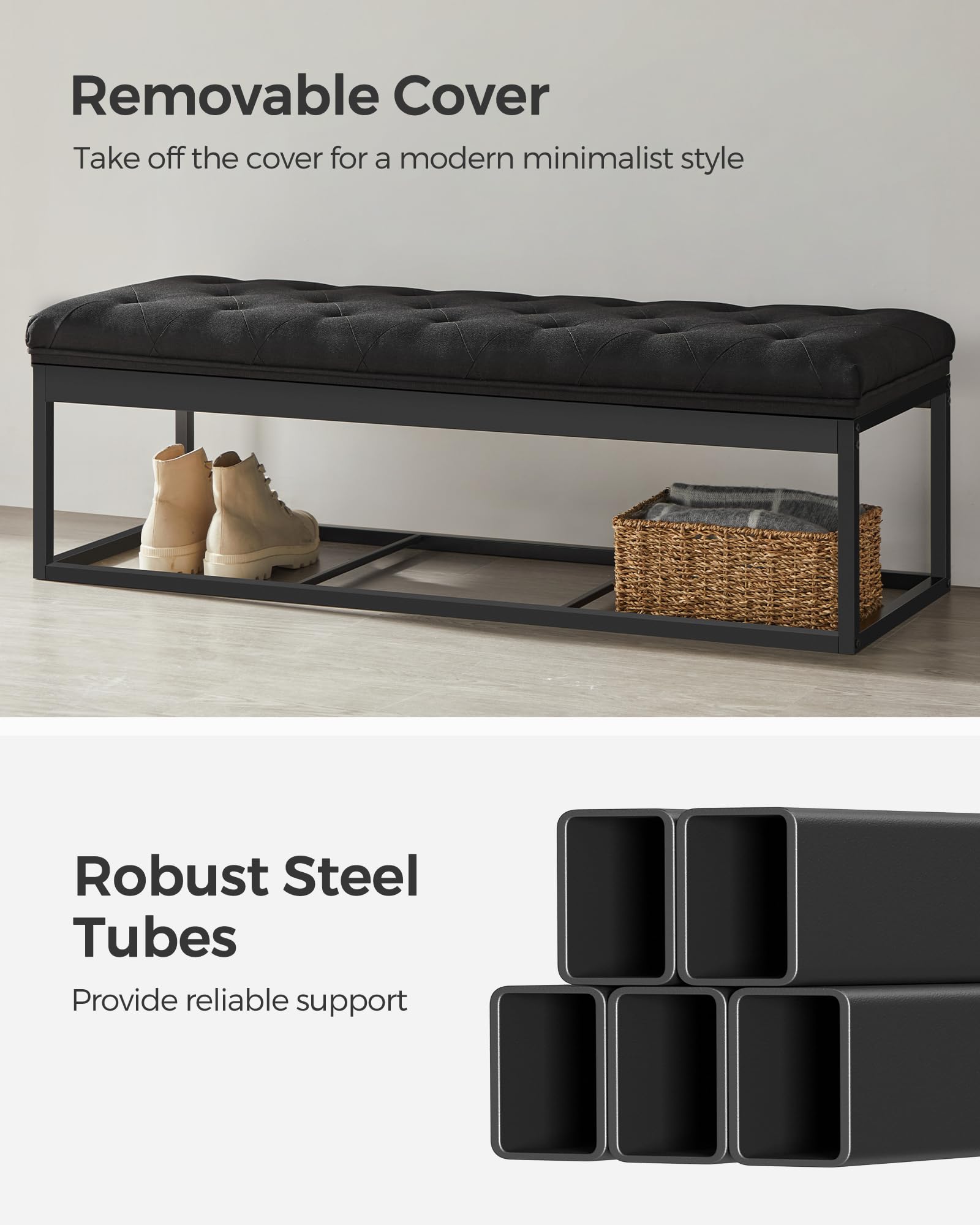 Songmics Storage Ottoman Bench, Foot Rest With Legs, 15.7 X 43.3 X 15.7 Inches, End Of Bed Bench, Storage Chest, Load Up To 660 Lb, For Living Room, Bedroom, Entryway, Ink Black Ulsf088B01