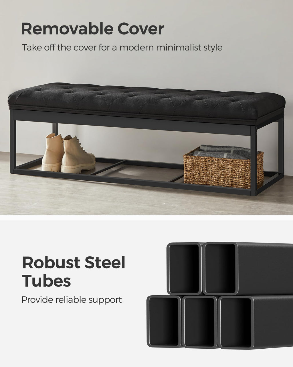 Songmics Storage Ottoman Bench, Foot Rest With Legs, 15.7 X 43.3 X 15.7 Inches, End Of Bed Bench, Storage Chest, Load Up To 660 Lb, For Living Room, Bedroom, Entryway, Ink Black Ulsf088B01