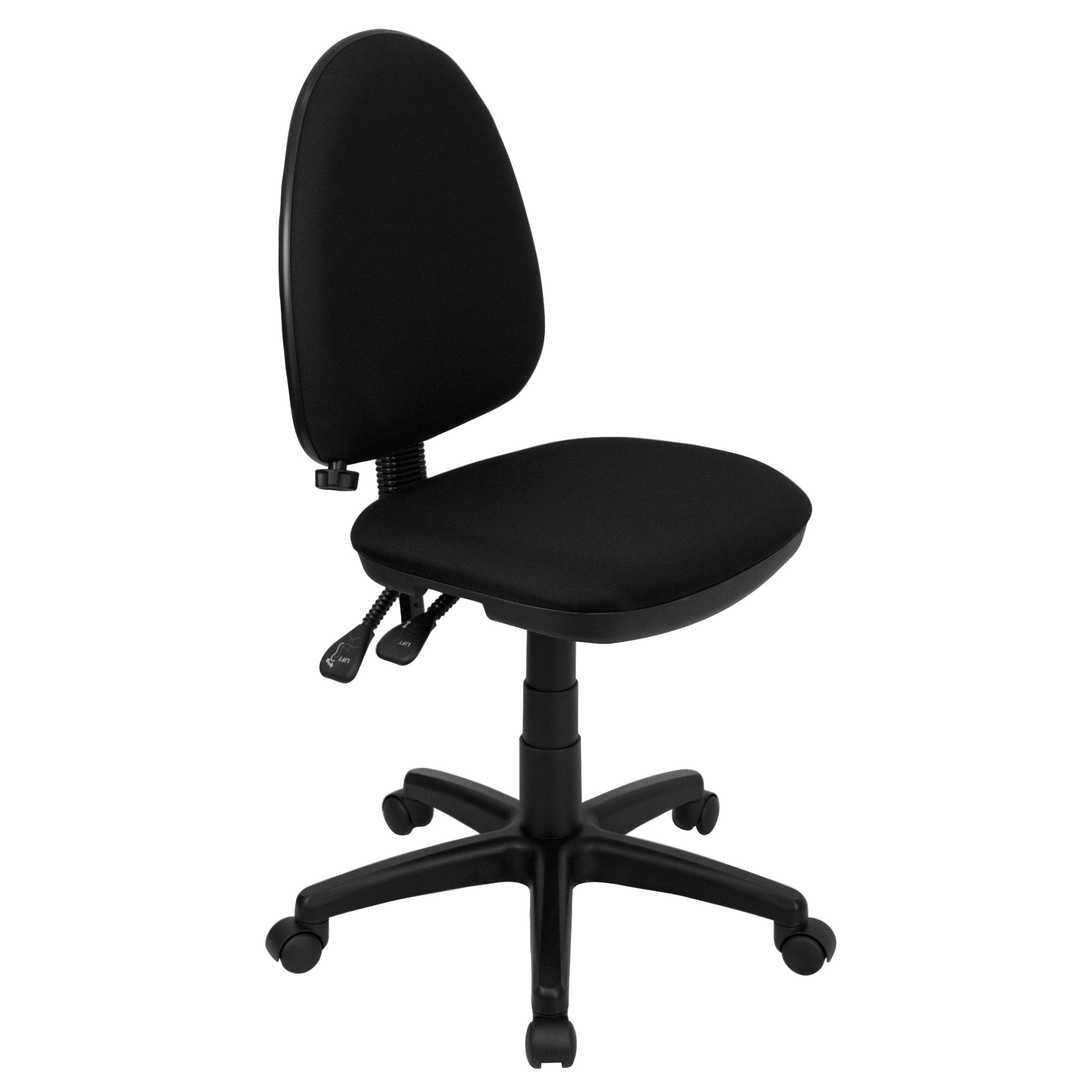Flash Furniture Linus Mid-Back Black Fabric Multifunction Swivel Ergonomic Task Office Chair with Adjustable Lumbar Support