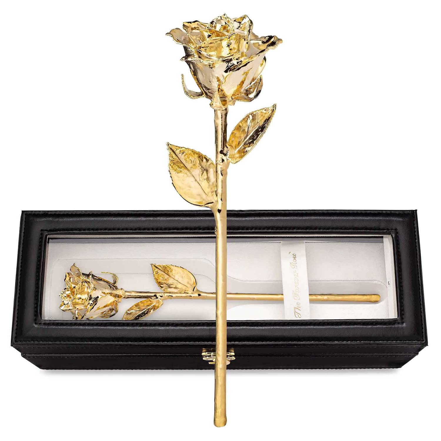 Forever Rose Leather Case Bundle - A Genuine, One Of A Kind, Real Rose Hand Dipped In Gold With Beautiful Leather Case With Led