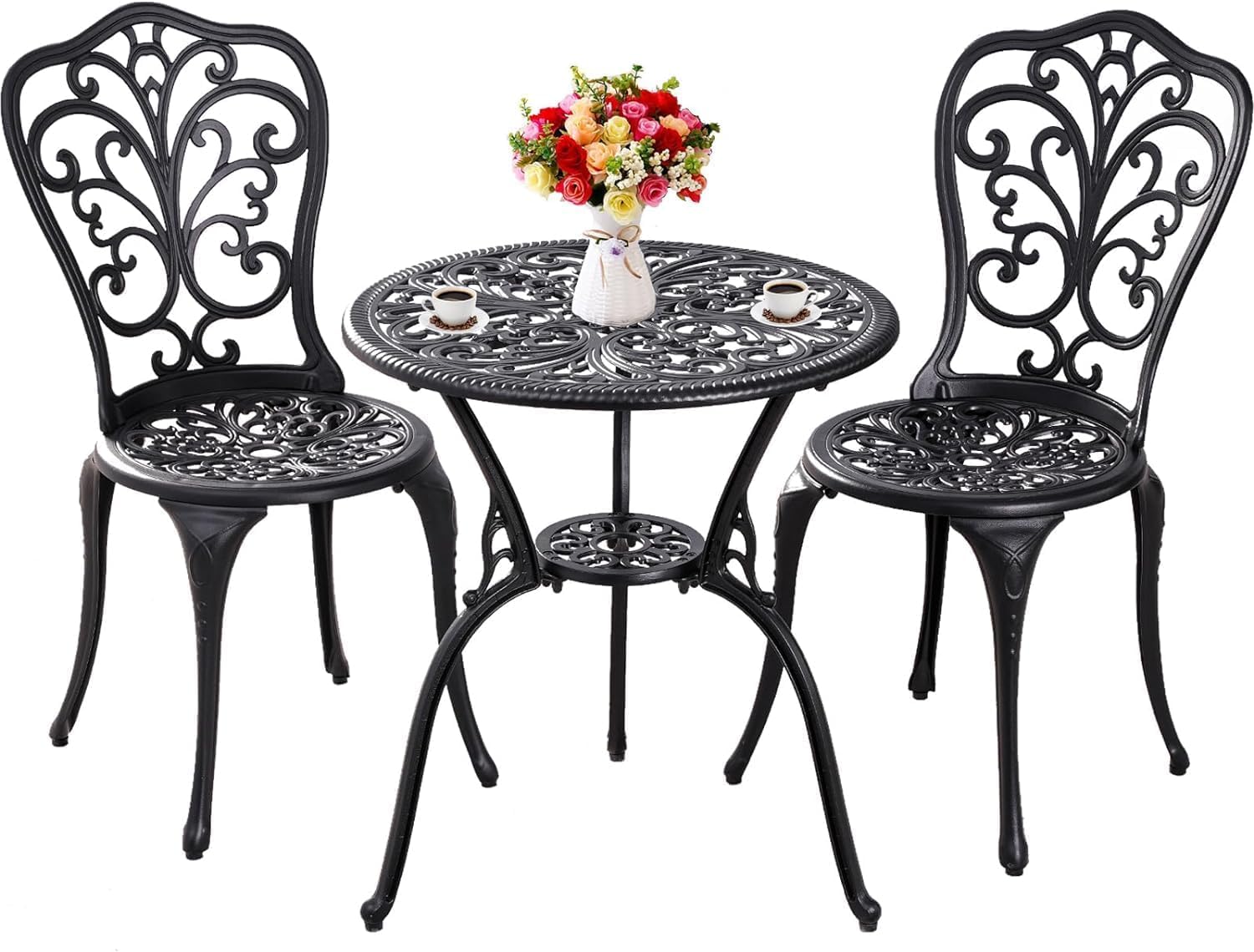 Withniture Outdoor Bistro Set 3 Piece Patio Bistro Set, Cast Aluminum Bistro Table And Chairs Set Of 2, Small Patio Table Set Fo