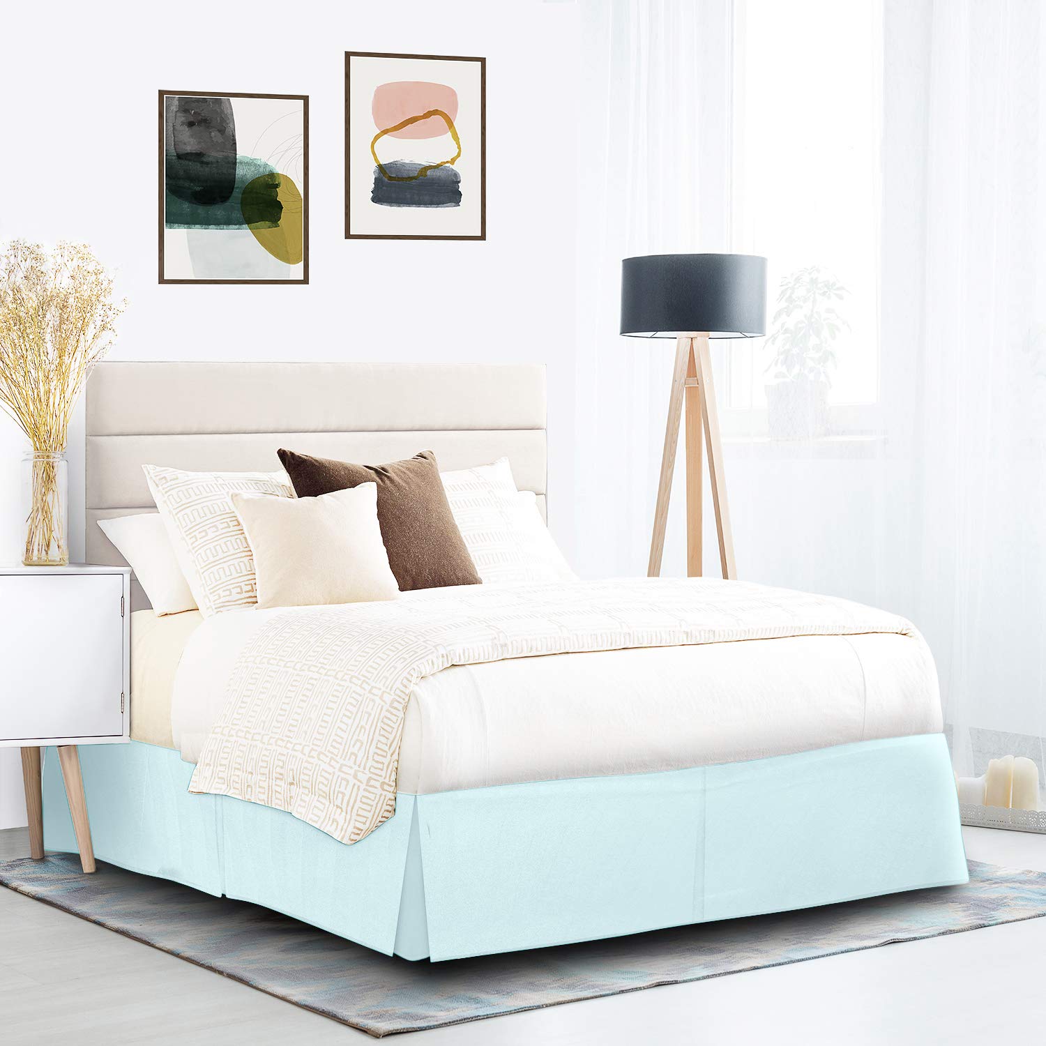 Nestl Light Baby Blue Full Xl Bed Skirt - Full Xl Size Bed Skirt 14 Inch Drop - Brushed Microfiber Bed Skirts - Hotel Quality Pl