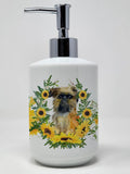 Caroline's Treasures CK2879SOAP Brussels Griffon in Sunflowers Ceramic Soap Dispenser Hand Soap Dispenser Pump Bottles for Bathr