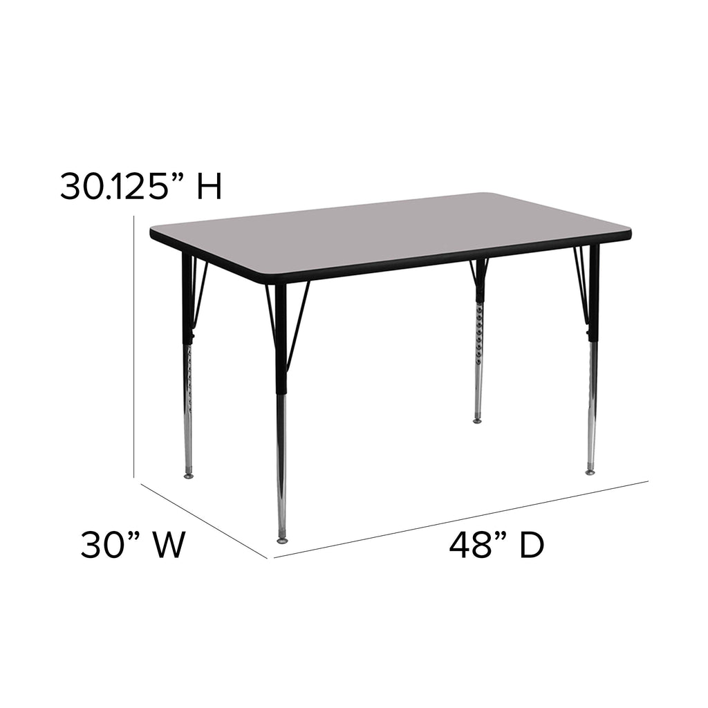 Flash Furniture Wren 30''W x 48''L Rectangular Grey Thermal Laminate Activity Table - Standard Height Adjustable Legs