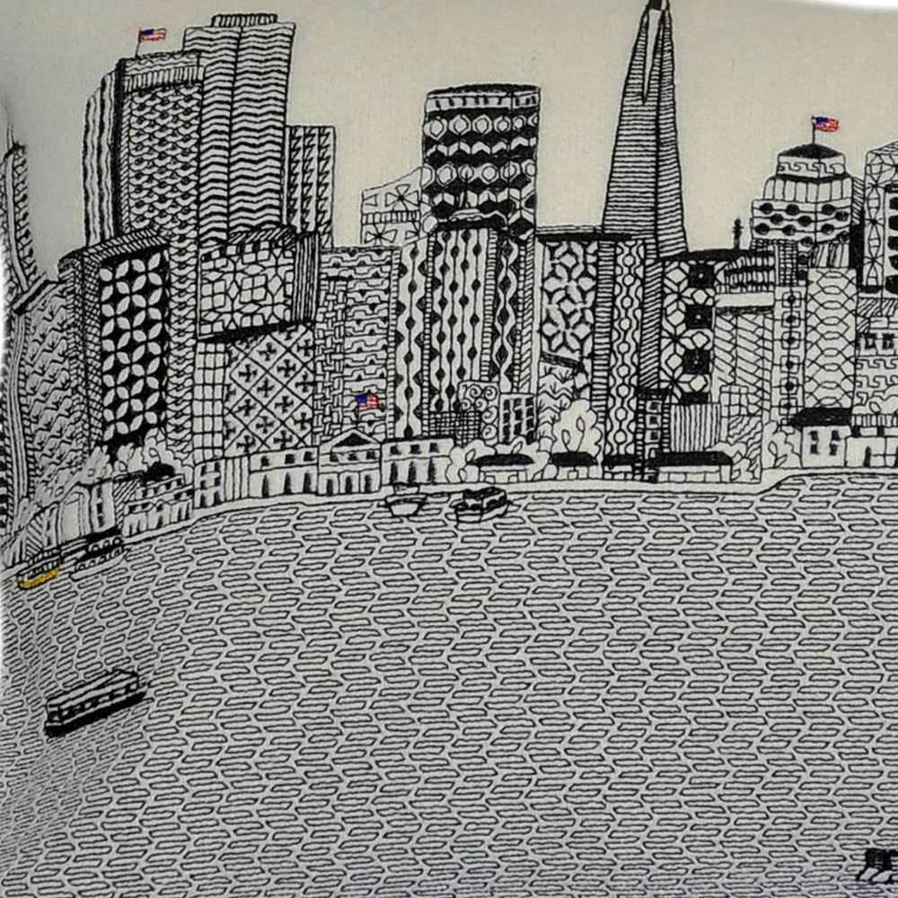 HomeRoots Cream 24' White San Francisco Daylight Skyline Lumbar Decorative Pillow