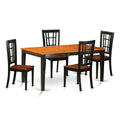 East West Furniture NICO5-BLK-W 5 Piece Dining Table Set for 4 Includes a Rectangle Kitchen Table with Butterfly Leaf and 4 Dining Room Chairs, 36x66 Inch, Black & Cherry
