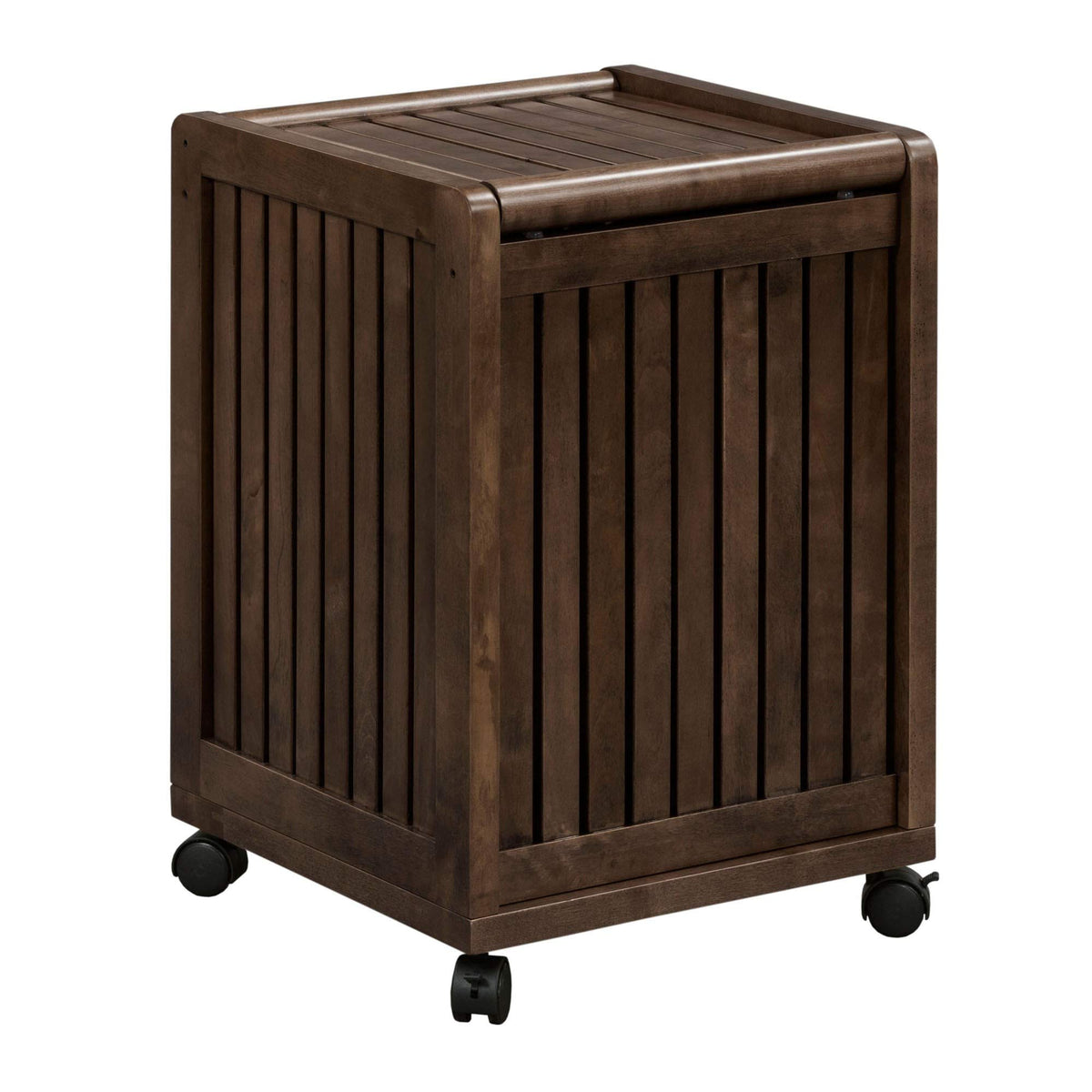 HomeRoots Espresso Solid Wood Rolling Laundry Hamper With Lid