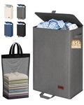 Hosynwin 85L Laundry Hamper with Lid, Tall Dirty Clothes Hamper, Grey