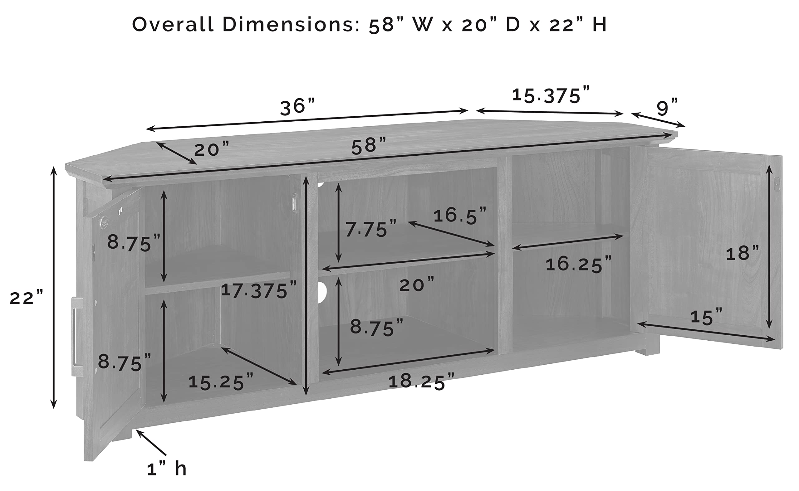 Crosley Furniture Camden Corner TV Stand for 65+ inch TVs, Entertainment Center with Storage Shelves, Black