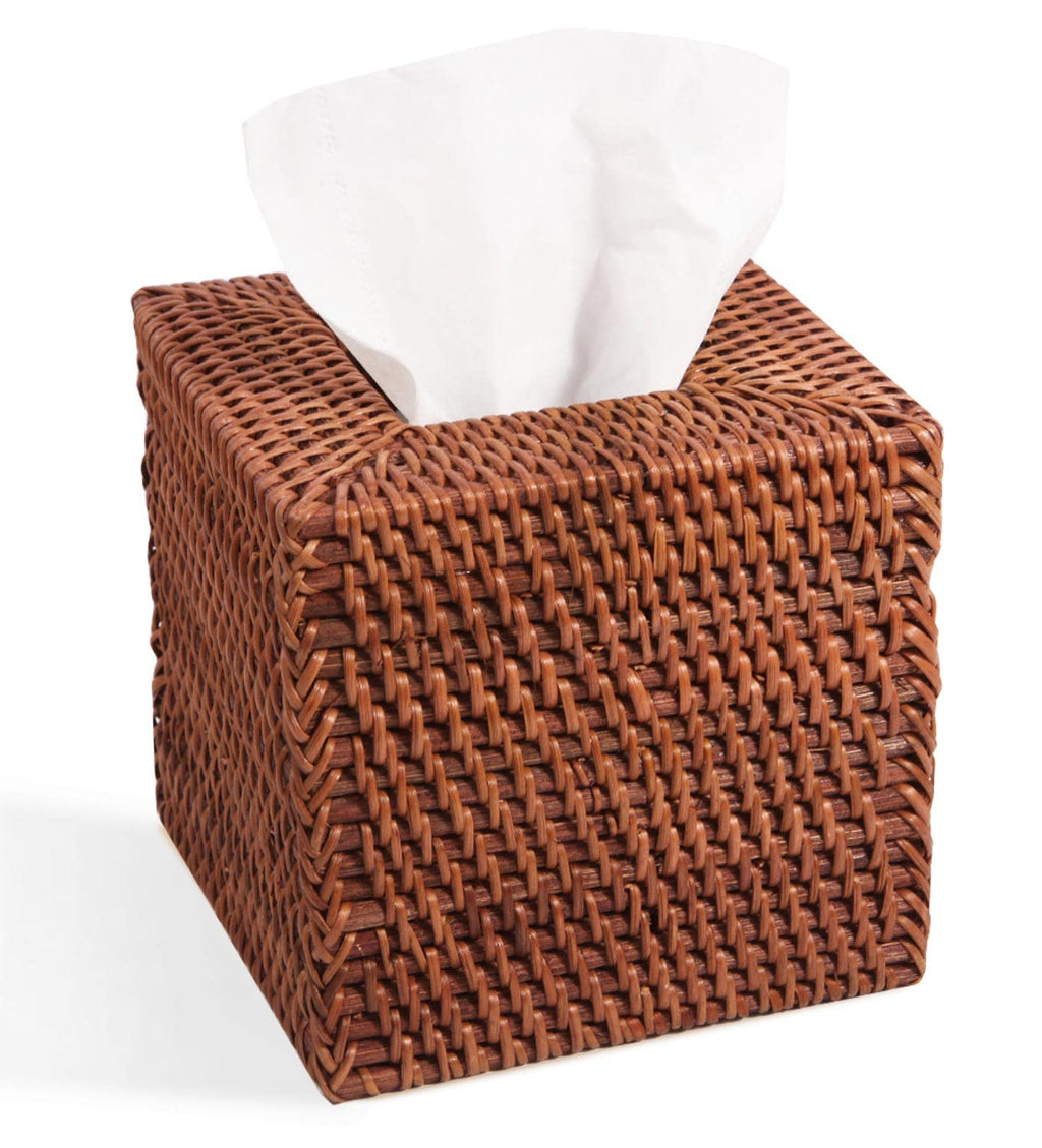 Livelab Natural Rattan Tissue Box Cover, Square Hand Woven Tissue Box Holder Tissue Box Case Organizer 5.5''X5.5''X5.7'' Honey B