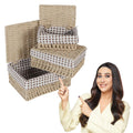Hokipo EcoFriendly Paper Rope Wicker Storage Baskets With Lid, Pack Of 3, Beige (Ar3905Bge)