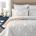 Mixinni Reversible Soft Quilts 3-Piece Beige Embroidery Pattern Elegant Set With Embroidered Decorative Shams Soft Bedspread&Cov