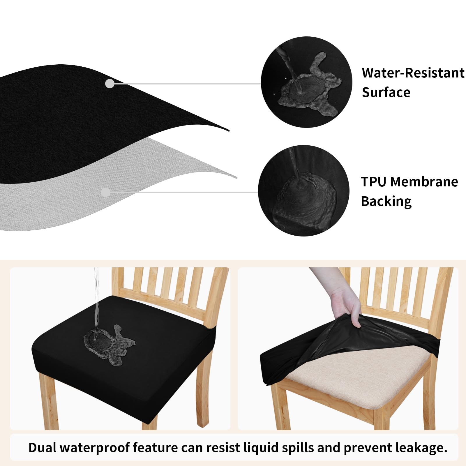 Easy-Going 100% Waterproof Seat Covers For Dining Room Chairs Set Of 4, Stretch Chair Seat Slipcovers Protector Removable And Washable Kitchen Dining Chair Covers, Navy