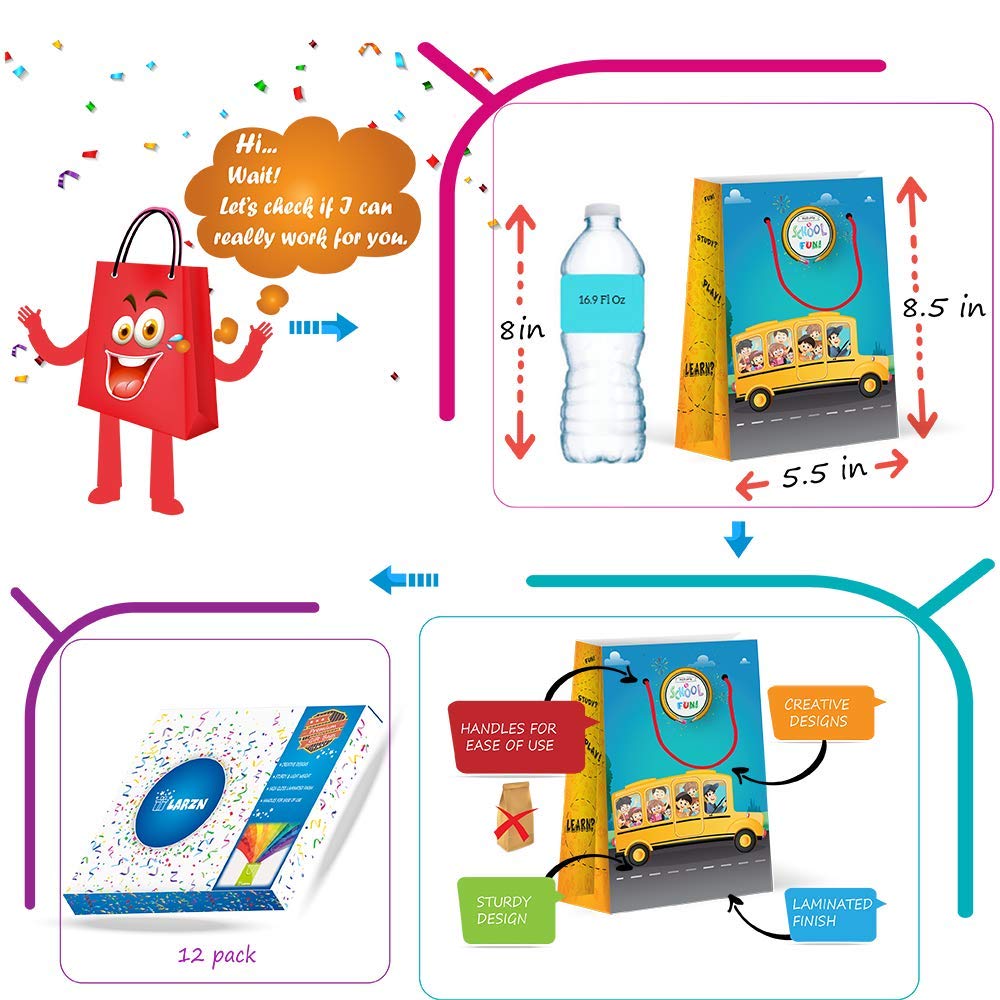 Larzn - Celebrate With An Impression Premium School Bus Party Bags, Party Favor Bags, New, Treat Bags, Gift Bags, Goody Bags, Pa