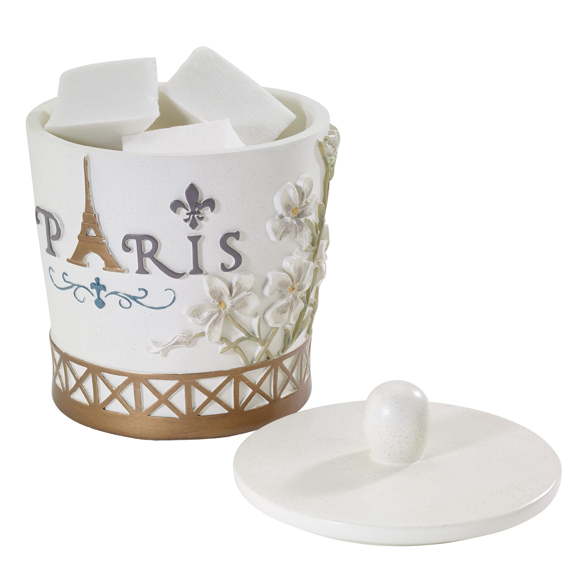 Avanti Linens - Covered Jar, Hand Painted Resin, Countertop Accessories, Chic Bathroom Decor (Paris Botanique Collection)