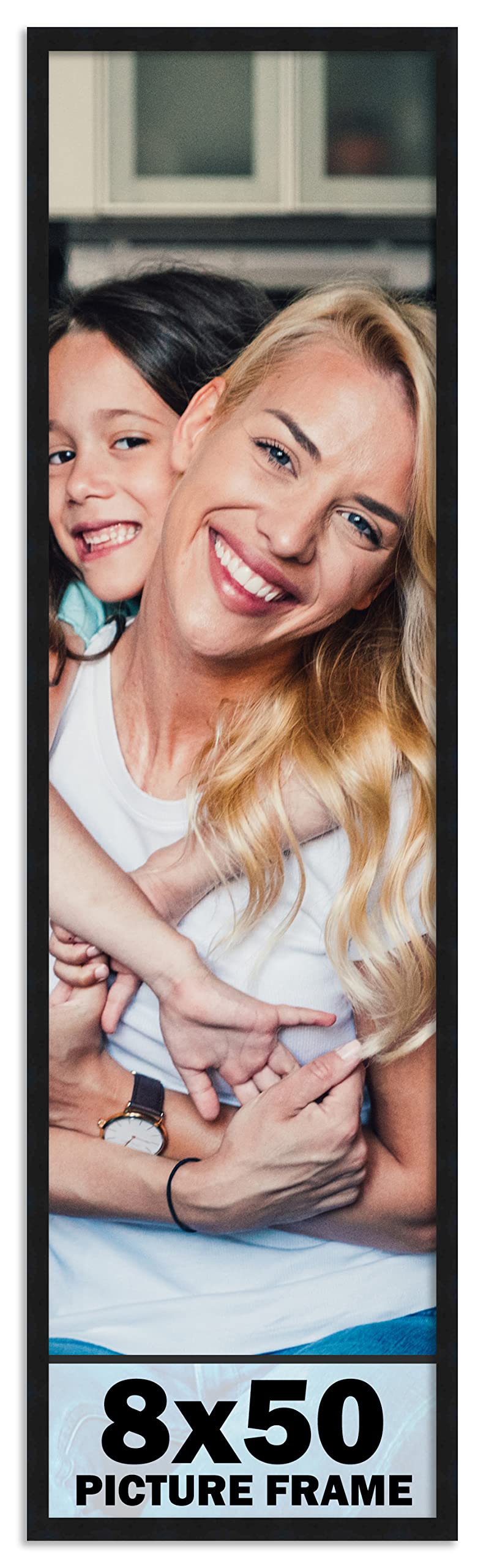 8x50 Frame Black Picture Frame - Complete Modern Photo Frame Includes UV Acrylic Shatter Guard Front, Acid Free Foam Backing Boa