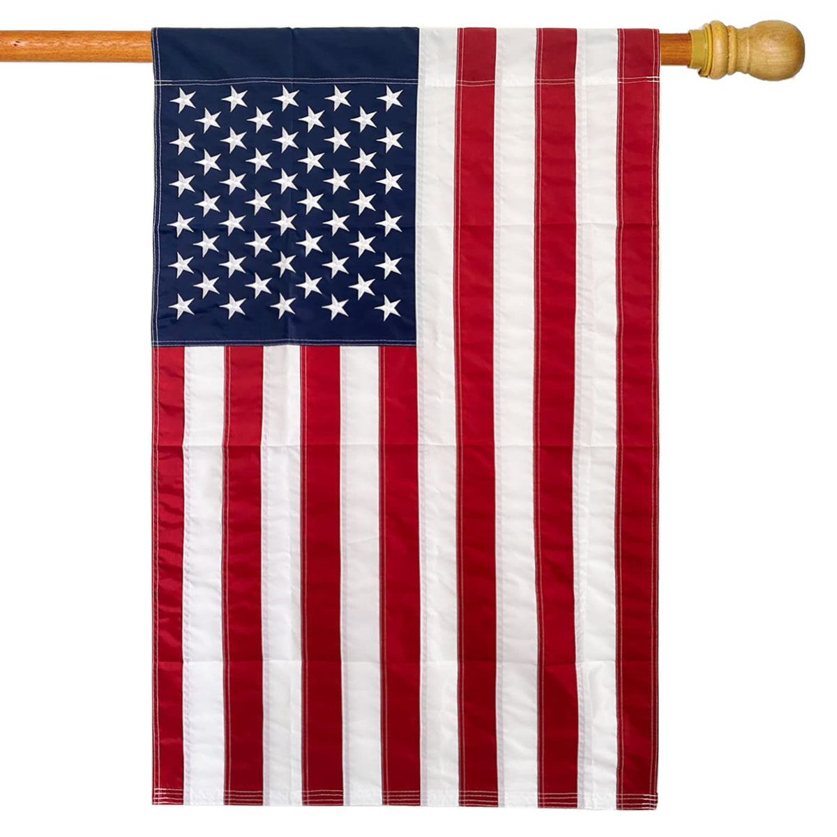 Embroidered American House Flag 28 X 44 On Stick For House Decor- Sewn Stripes Applique- 4Th Of July Patriotic Double Sided Us H