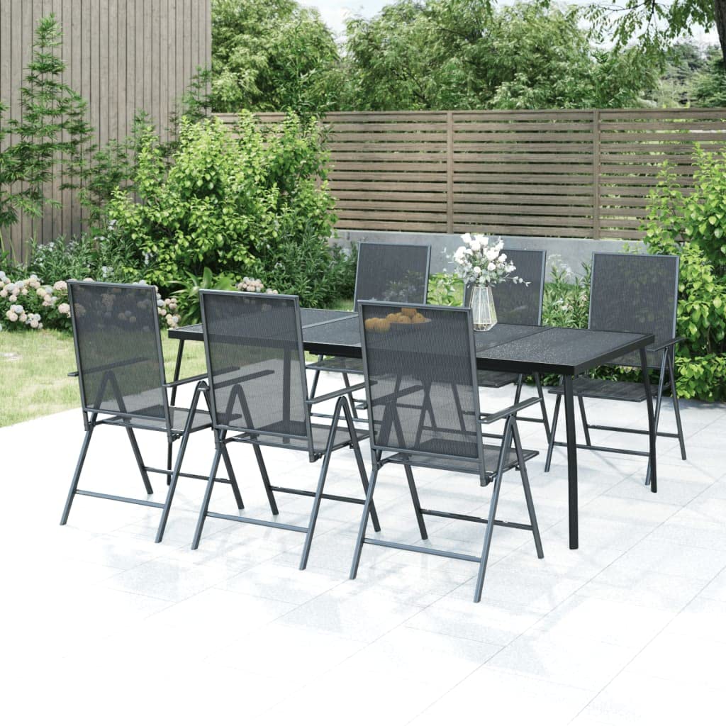 vidaXL Anthracite Steel Outdoor Dining Set - Adjustable & Foldable Reclining Chairs with Mesh Design and Practical Table