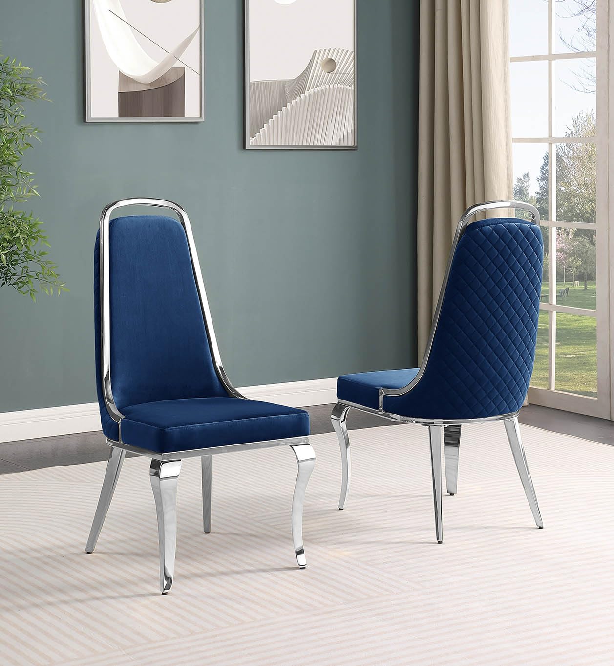 Best Quality Furniture SC310-317 Dining Chairs, Navy Blue/Silver