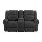 Madrona Burke Mason Slate Gray Reclining Console Loveseat with Contrast Stitching