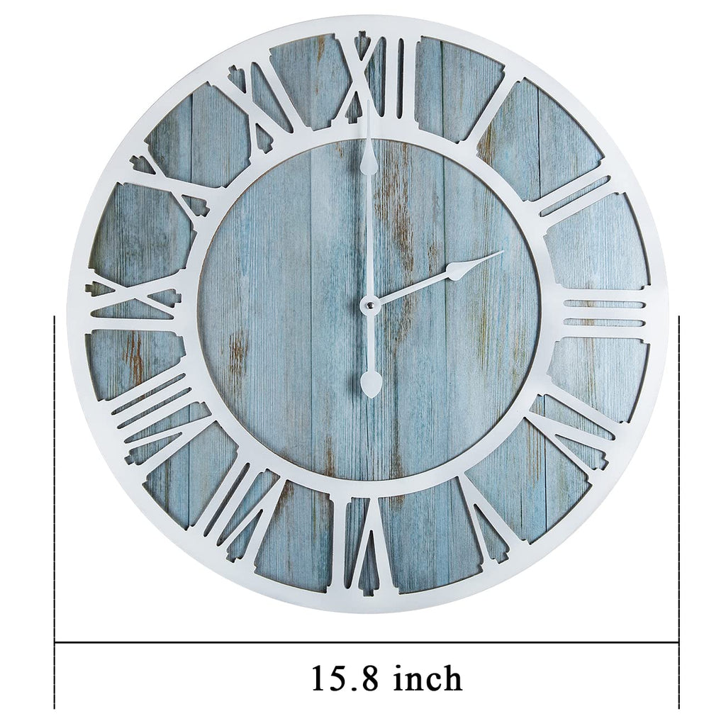 1St Owned Wall Clock For Home Decor - 16 Inch Blue Wood Wall Clocks Battery Operated Silent Non Ticking Simple Minimalist Roman