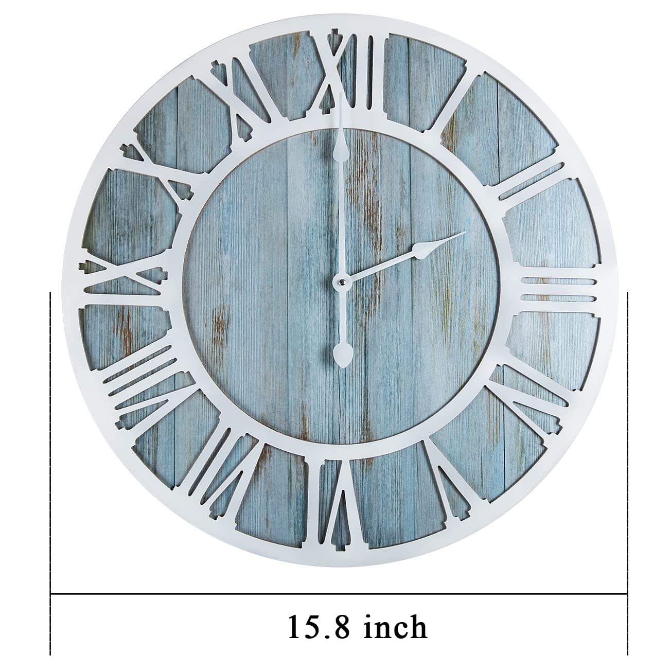 1St Owned Wall Clock For Home Decor - 16 Inch Blue Wood Wall Clocks Battery Operated Silent Non Ticking Simple Minimalist Roman