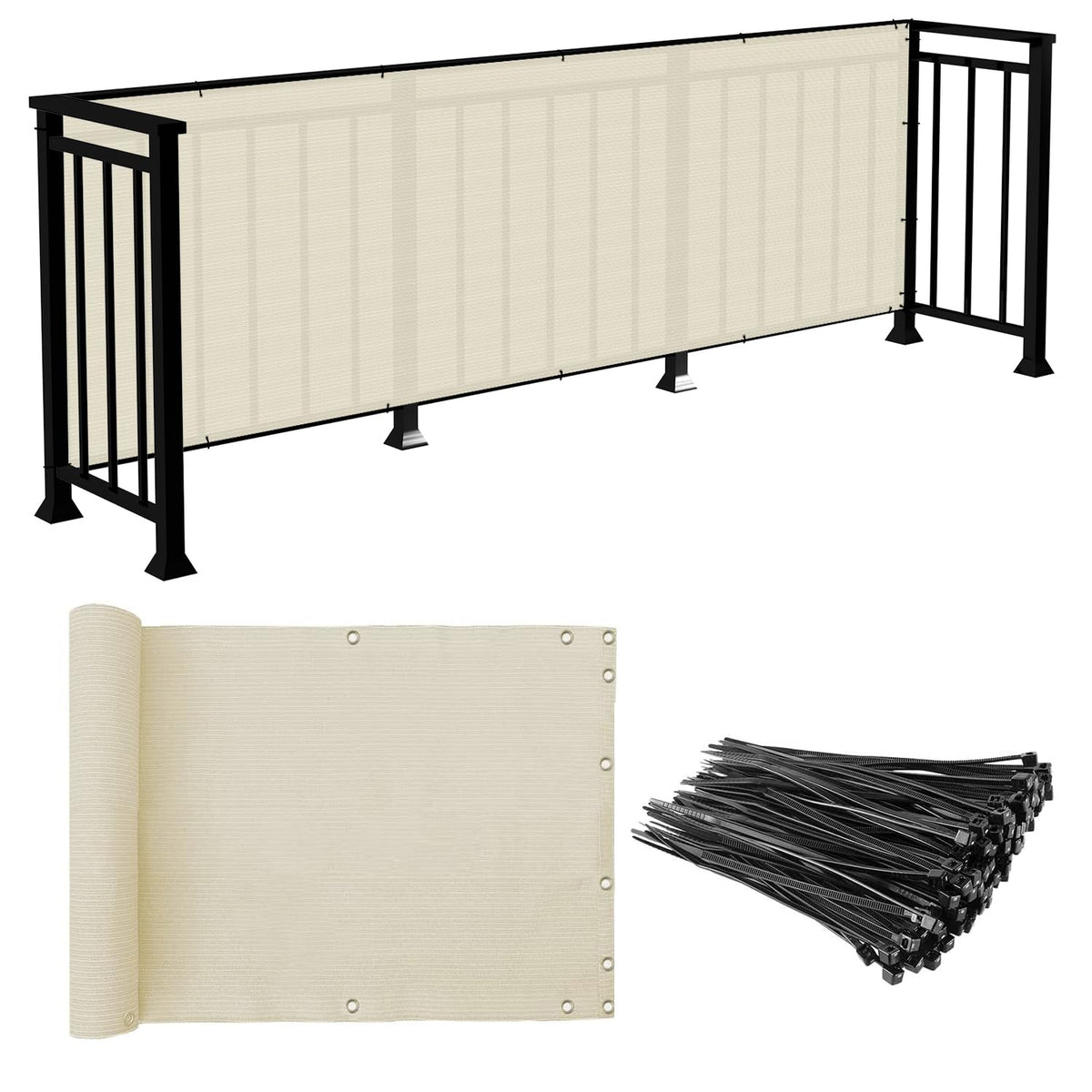 E&K Sunrise 3' X 222' Balcony Privacy Fence Screen Cover With Zip Ties Outdoor Screen Fence Uv Protection For Deck Patio Backyar