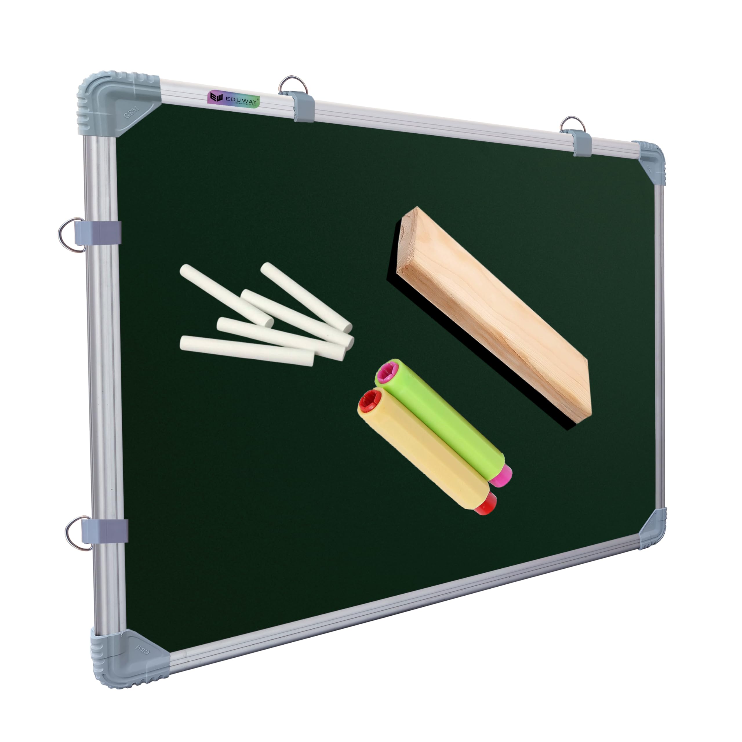 Eduway 3X2 Feet Kunj Non-Magnetic Double-Sided Chalk Board & White Board (Combo Pack) With 1 Wooden Duster, 2 Chalk Holders, 10 