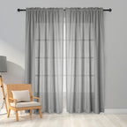 Melodieux Silver Gray Semi Sheer Curtains 45 Inch Length for Bedroom Kitchen Small Windows, Linen Look Rod Pocket Privacy Sheer 