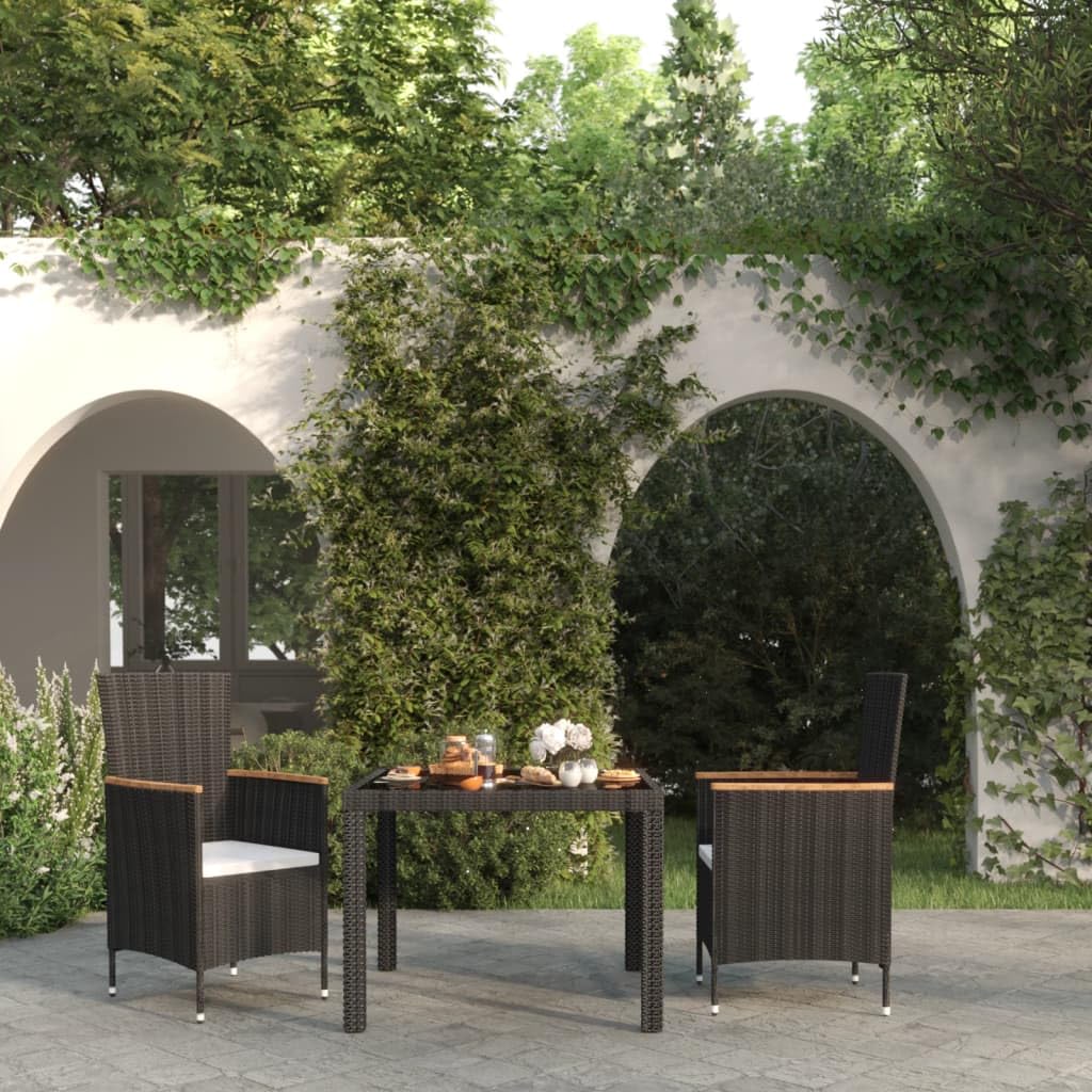 vidaXL 5-Piece Patio Dining Set-Poly Rattan Black with Cream Cushions, Powder-Coated Steel Frame & Tempered Glass Table- for Outdoor/Garden