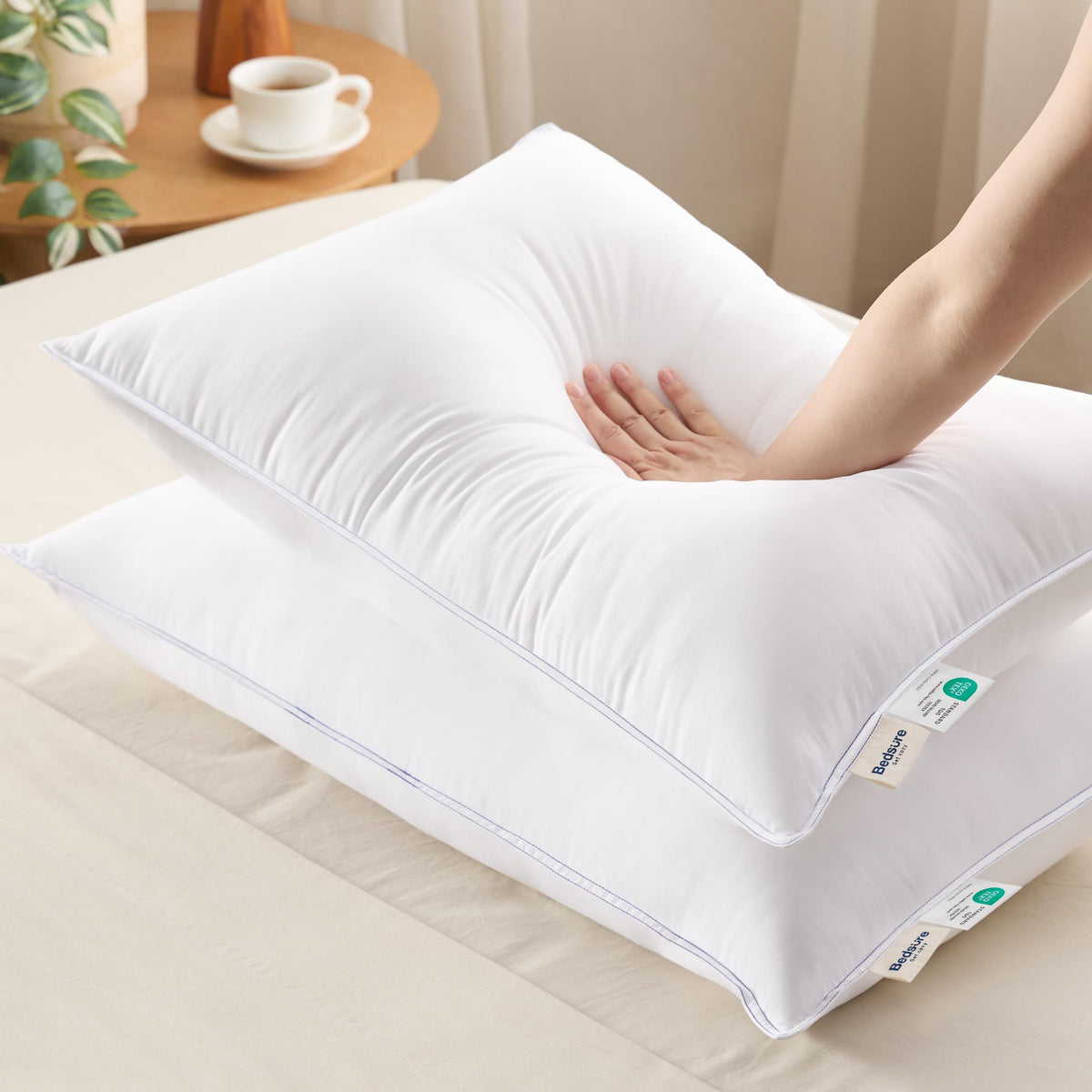 Bedsure Fluffy Pillows Standard Size Set Of 2 - Soft Standard Pillows 2 Pack With Breathable Prewashed Cotton-Like Cover & Down