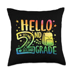 Hello Second Grade Back To School Hello Second Grade Happy 2nd Day of School Teachers Students Throw Pillow, 18x18, Multicolor