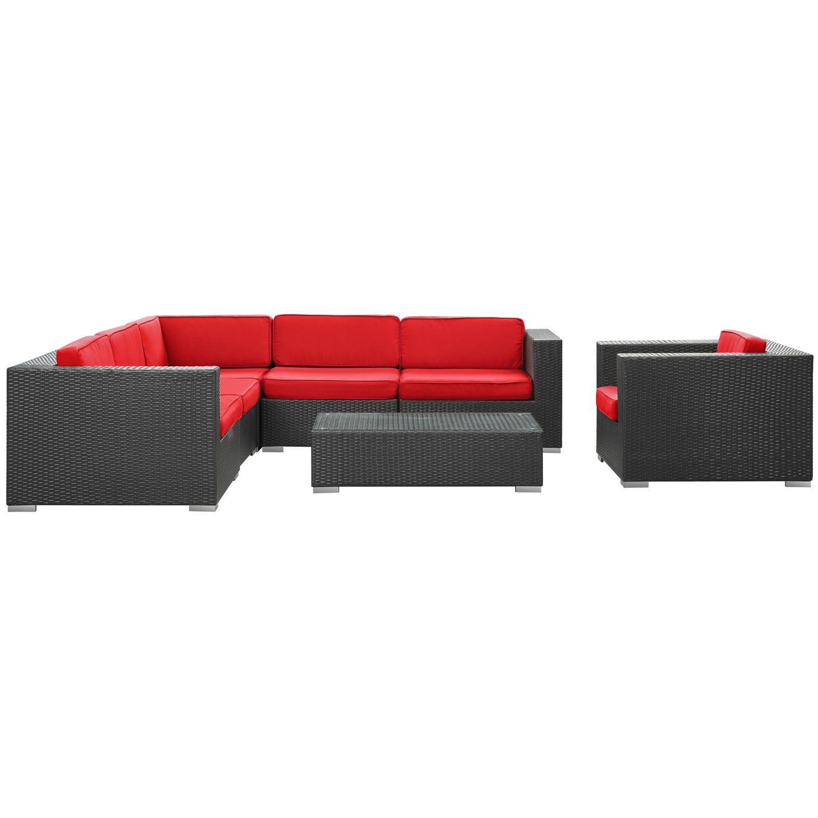 Modway Eei-606-Exp-Red-Set Corona Espresso And Red 7 Piece Outdoor Patio Sectional Set