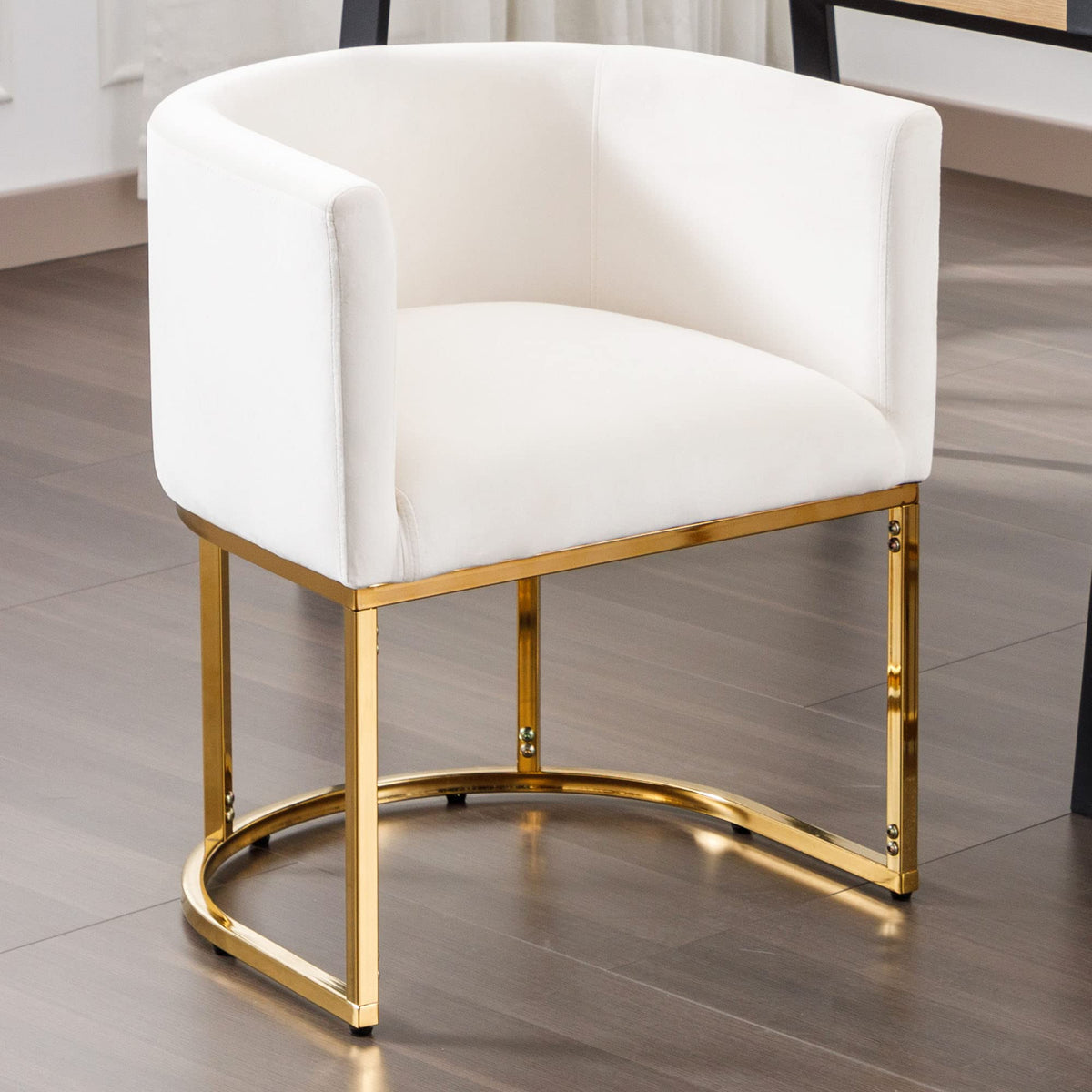 Vescasa Velvet Upholstered Dining Chair With Barrel Back, Mid Century Modern Padded Restaurant Chair With Gold Metal Frame For K