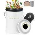 White 1.3 Galion Indoor Compost Bin Kitchen Odorless with Lid for Composting Food Waste Bucket for Counters, Stainless Steel Kit