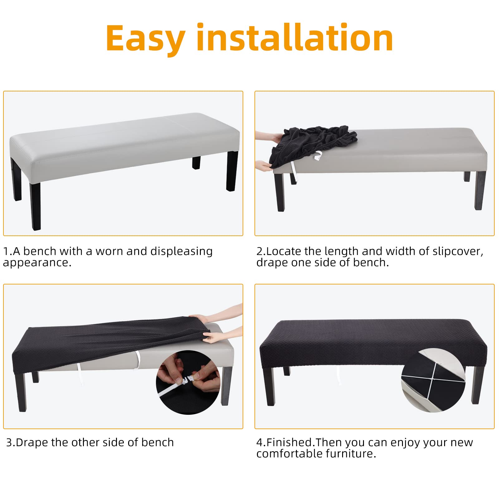 Fuloon Stretch Jacquard Dining Bench Cover - Anti-Dust Removable Bench Slipcover Washable Bench Seat Protector Cover For Living