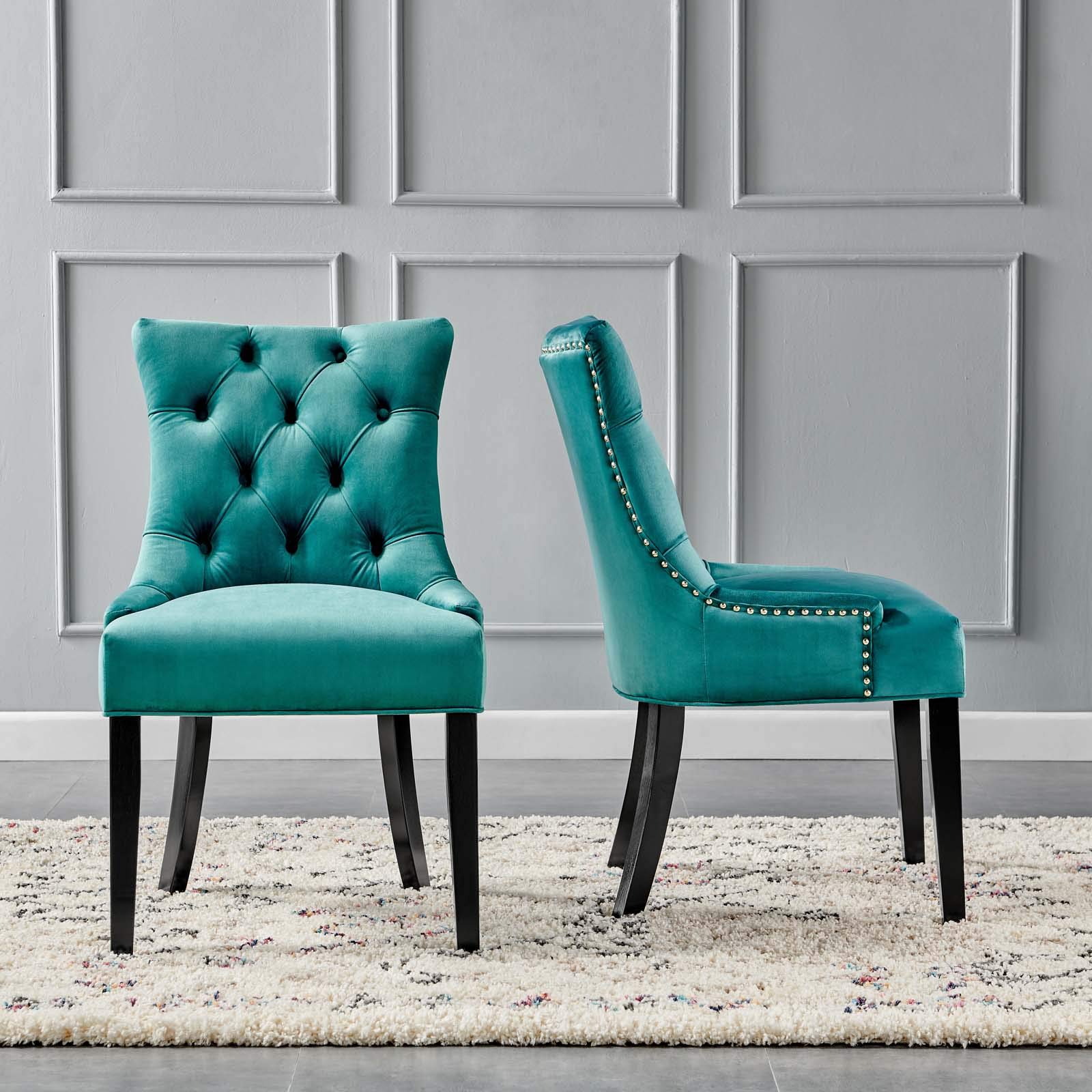 Modway Regent Tufted Performance Velvet Dining Side Chairs - Set Of 2, Teal