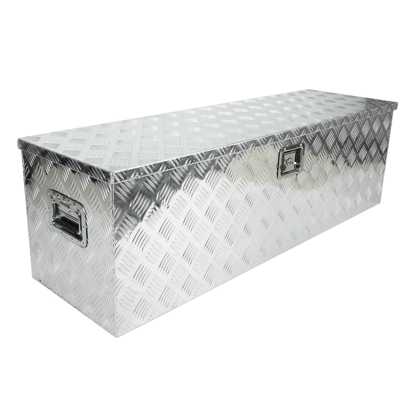 confote 49  Heavy Duty Aluminum Stripes Plated Tool Box Pick Up Truck Bed RV Trailer Toolbox Waterproof Square Storage Organizer
